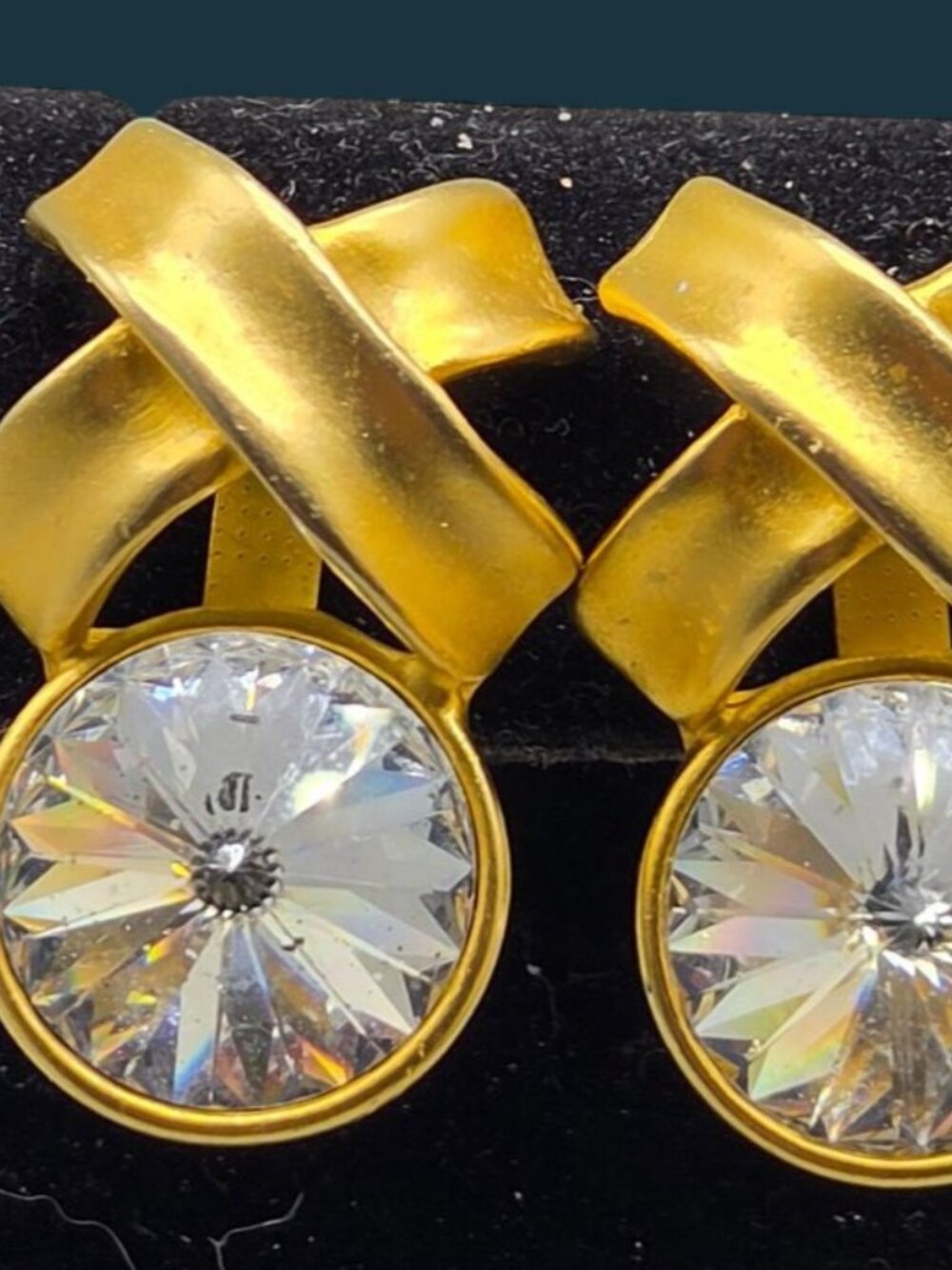 Vtg Norma Jean XO Faceted Rivoli Crystal Clip On Earrings Runway Style 1980s - Picture 2 of 12